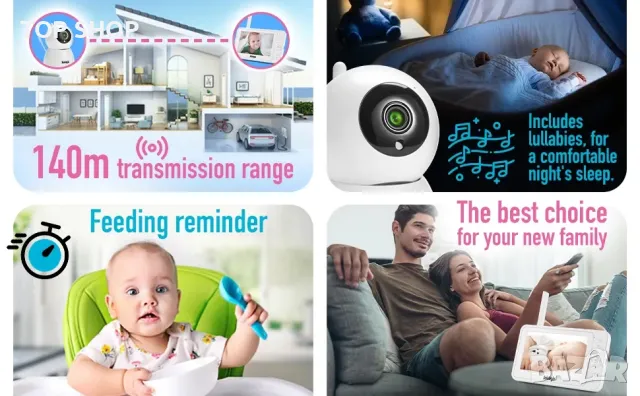 Sainlogic видео бебефон с камера 1080P FHD 5 инчов LCD дисплей, снимка 7 - Столчета за хранене - 49064967