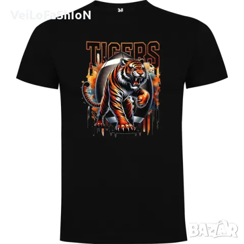 Нова мъжка тениска с Тигър - TIGERS в черен цвят, снимка 1