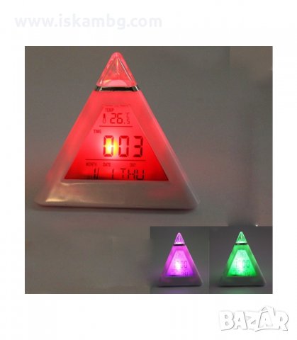 СВЕТЕЩ В 7 ЦВЯТА LED ЧАСОВНИК ПИРАМИДА - код 0215
