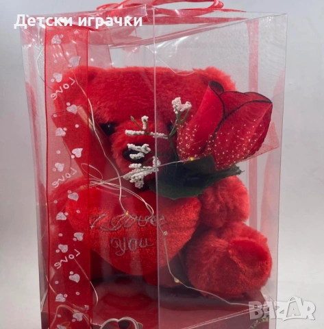 Плюшено мече с LED и сърце в прозрачна подаръчна опаковка, за Свети Валентин , снимка 6 - Плюшени играчки - 53145535
