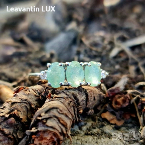 Пръстен с натурален зелен Авантюрин, снимка 2 - Пръстени - 54096855