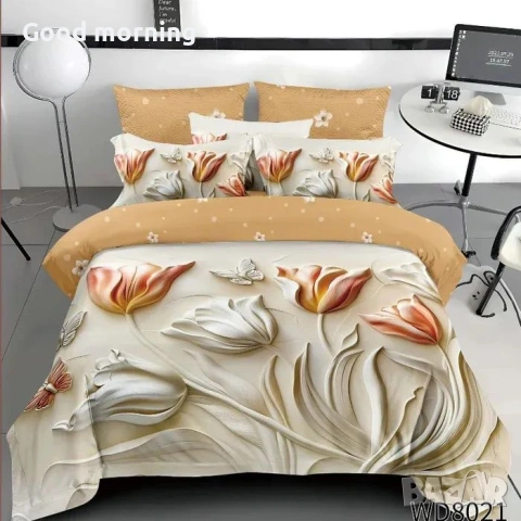 Флорален комплект с ластик, 100% памук 1 бр. х плик за завивка 200 x 230 cm 1 бр. х долен чаршаф , снимка 8 - Спално бельо - 54090365