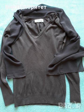 Меко плетиво с вграден фин шал от същия цвят-лилав издържан тъмен цвят, дълъг ръкав, ефектен модел, снимка 2 - Блузи с дълъг ръкав и пуловери - 37417986