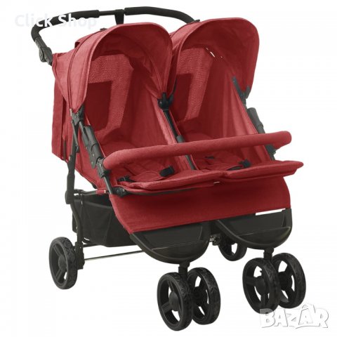 Количка за близнаци, червена, стомана, снимка 1 - Детски колички - 38087944