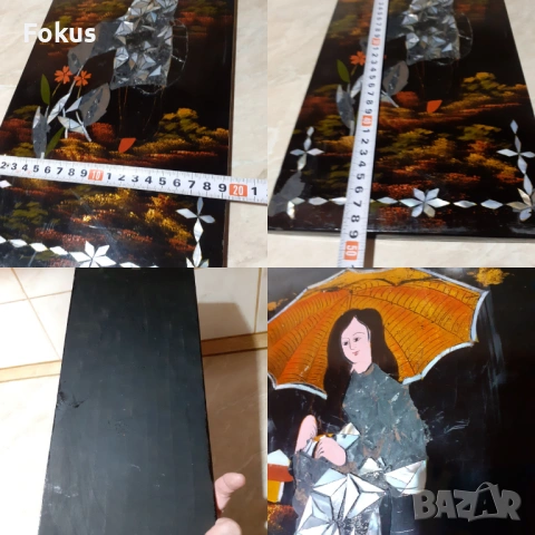 Уникална японска лакова картина с интарзия от седеф, снимка 7 - Антикварни и старинни предмети - 53347344