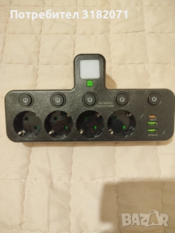 Разклонител с нощна лампа и USB-та,без кабел