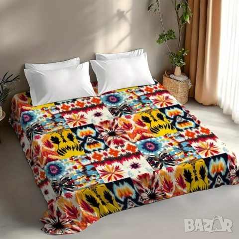 Страхотна покривка за легло бохемски стил 100% памук 206 на 244 см