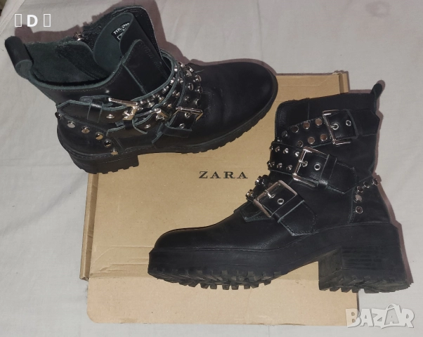 ZARA кубинки от естествена кожа с кабзи  38, снимка 3 - Дамски боти - 52636263