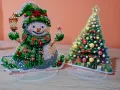 Диамантен 5Д комплект Снежен човек и елха, снимка 1