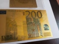 Позлатена с 24 карата злато банкнота 200 Евро със сертификат, снимка 2