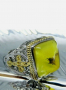Масивен сребърен пръстен с Балтийски кехлибар и запазен в него паяк., снимка 1 - Пръстени - 36486101