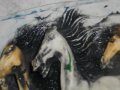 Старинна Ръчна Релефна Керамична Рисунка "Коне" Върху Керамична Плочка - Антикварна, снимка 11