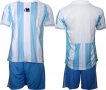 Екип за футбол/ волейбол/ хандбал, фланелка с шорти светло синьо и бяло. , снимка 1 - Спортни дрехи, екипи - 37569708