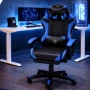 Ергономичен геймърски стол с масажна функция и поставка за крака – черно-син, снимка 4