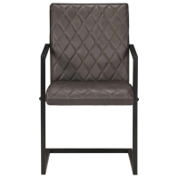 Конзолни трапезни столове, 2 бр, сиви, естествена кожа   , снимка 3 - Столове - 44796551