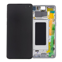 LCD Дисплей С РАМКА за Samsung SM-G973F Galaxy S10 / GH82-18850B / Бял / Оригинал Service Pack, снимка 1 - Резервни части за телефони - 36545703