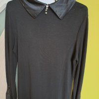 Дамска блуза черно поло с яка Pompoos, снимка 3 - Блузи с дълъг ръкав и пуловери - 40852939
