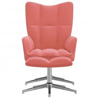Релаксиращ стол с табуретка, розов, кадифе, снимка 3 - Столове - 38662019