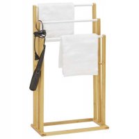 Тройна закачалка за кърпи за баня-бамбук и метал, снимка 1 - Закачалки - 31255955