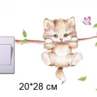 малко Игриво коте котенце на клон стикер лепенка за стена и за контакт ключ на лампа копчето, снимка 1 - Други - 31798566
