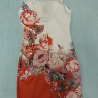 Луксозна рокля- бяла във високата част и червена в долната част с принт от рози диагонална граница, снимка 8 - Рокли - 37259269