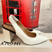 Обувки Kiomi блок ток бели естествена кожa, снимка 2 - Дамски обувки на ток - 39230061