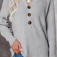 Дамски ежедневен моден плетен пуловер с V-образно деколте, 5цвята - 023, снимка 9 - Блузи с дълъг ръкав и пуловери - 39728515