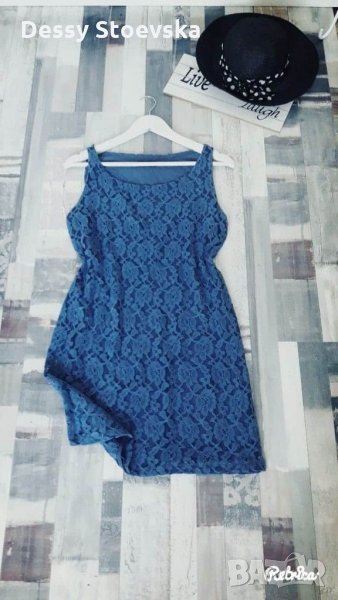 Синя/сива дантелена рокля , снимка 1