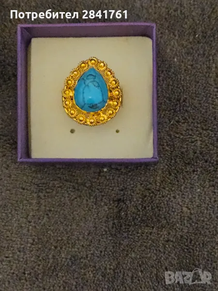 Златен пръстен 14К филигран с тюркоаз, снимка 1