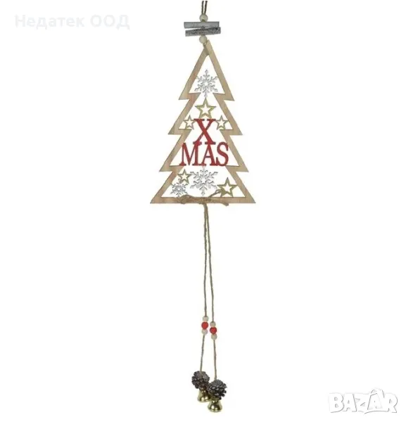 Коледна, дървена, висяща, елха, 67 см, снимка 1