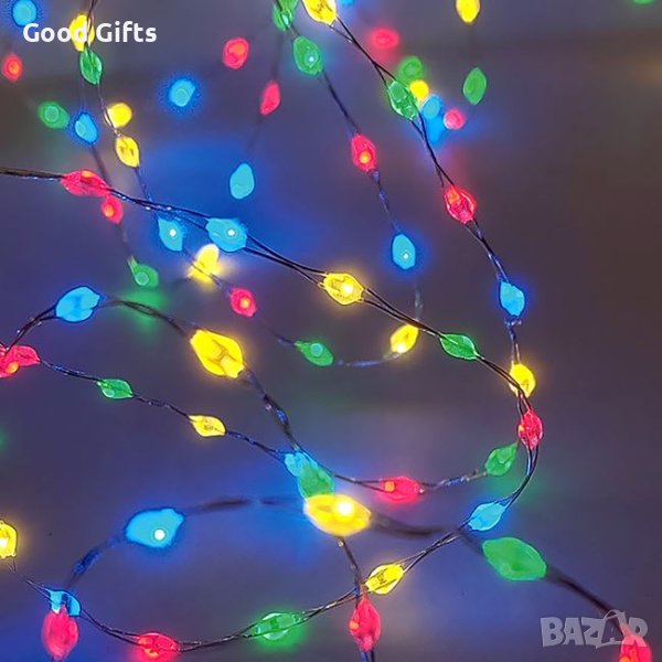 Коледни лампички с батерии, Многоцветни, 132 LED, 2.09м, снимка 1