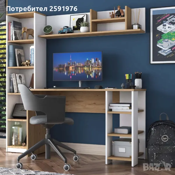 Бюро Puzzle-home 3428, Бял-натурален, ПДЧ, Бърза доставка, снимка 1