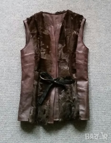 Бутиков елек от естествена кожа и естествен косъм. Ново, снимка 1