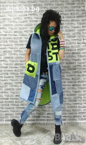 Чаровен дънков елек с електриково зелено!, снимка 1