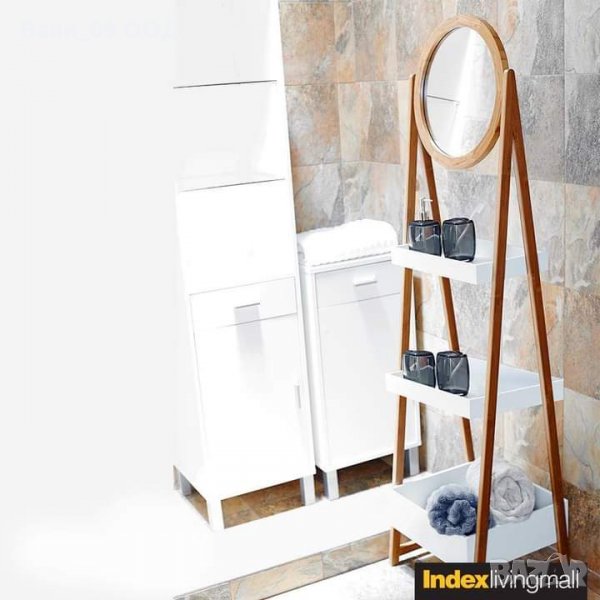 160см Висока бамбукова етажерка за баня с огледало, снимка 1