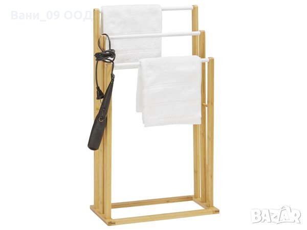 Тройна закачалка за кърпи за баня-бамбук и метал, снимка 1