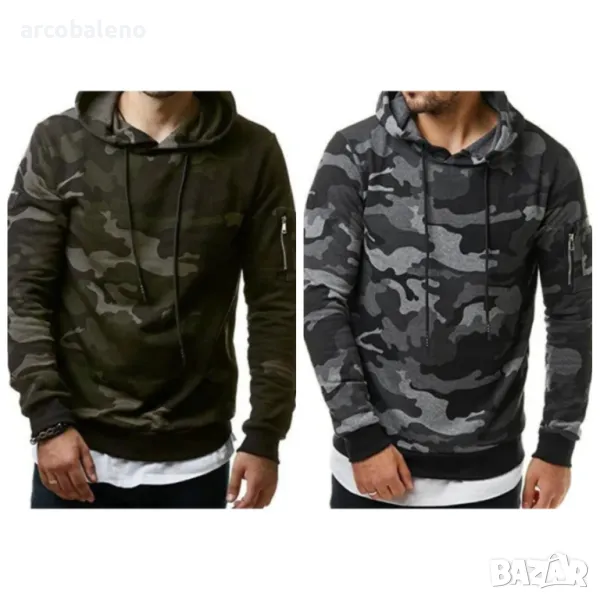 Мъжки камуфлажен суичър с дълъг ръкав с джоб и качулка, 2цвята , снимка 1