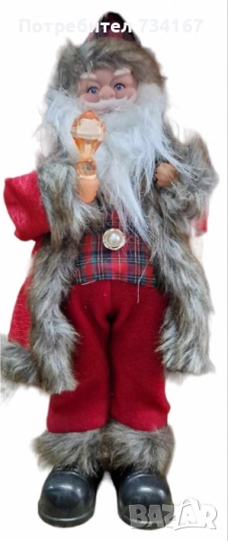 Декоративен музикален Дядо Коледа със светеща факла, на батерии. Височина: 40см. , снимка 1