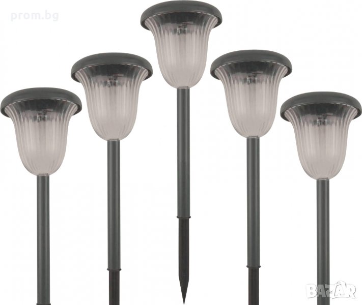 соларни градински лампи, комплект от 5 бр., с приставка-колче за фиксиране в земята, нови, Германия, снимка 1