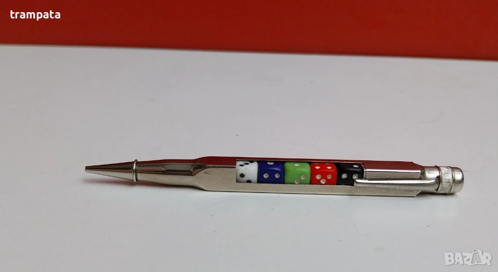 НАЙ ДОБРАТА ОФЕРТА Стар много рядък ,уникален метален молив / писалка със зарове , снимка 1