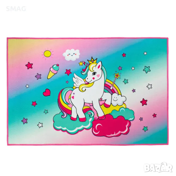 Декоративна правоъгълна постелка килим с розов еднорог 90x60см S_1227409, снимка 1