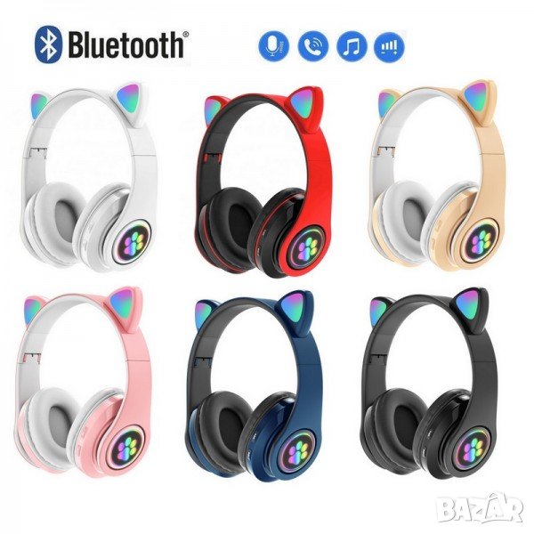 Забавни Bluetooth светещи слушалки с котешки уши, снимка 1