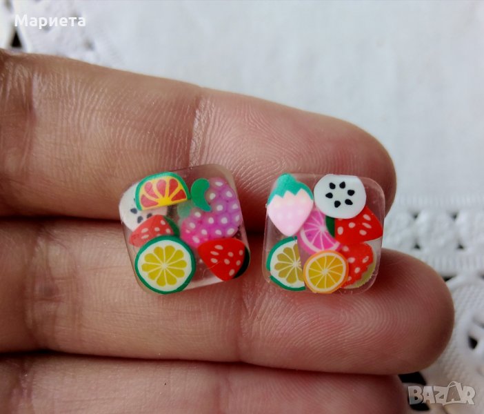 Обеци с плодчета от смола Цветни обеци Ръчна изработка Обици от смола  , снимка 1