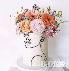 3 вид Абстрактно дамско лице контур черен топер украса декор торта, снимка 1