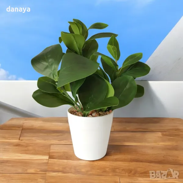 5751 Изкуствено цвете в бяла саксия, 28 см, снимка 1