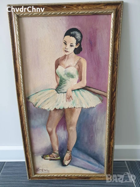 Parin 70х37см/стара испанска картина масло върху платно/портрет-балерина/дървена рамка, снимка 1