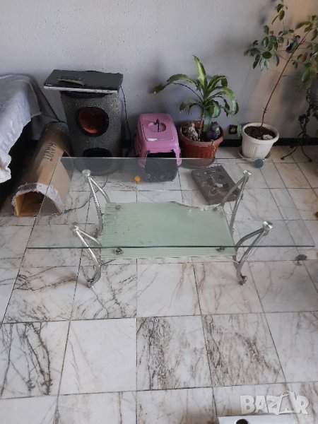 Стъклена маса с два плота, снимка 1