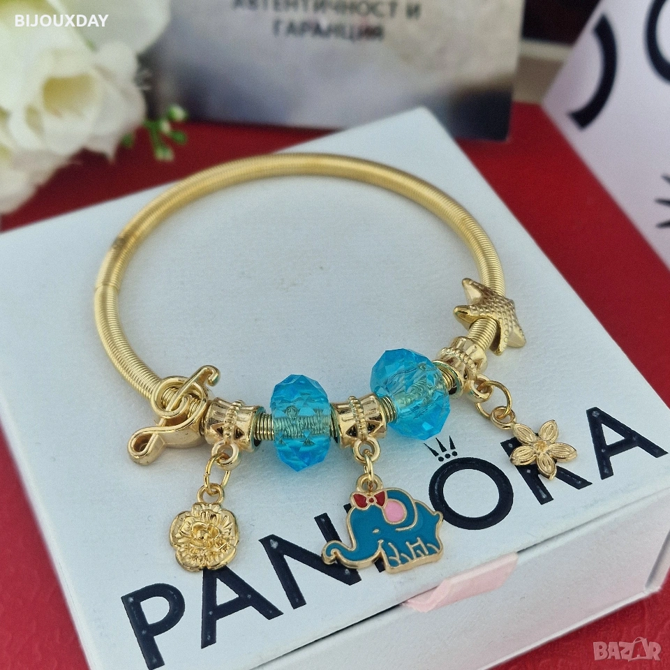 дамска гривна на мъдростта и дълголетието със слонче и сини камъни от стомана, снимка 1