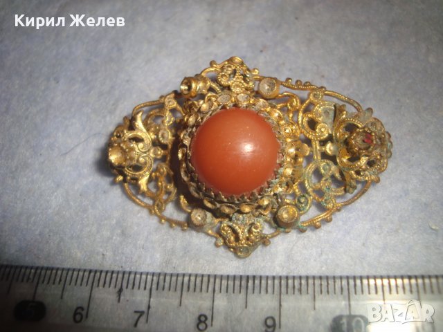 ПРЕКРАСНА СТАРИННА ФИЛИГРАННА БРОНЗОВА ПОЗЛАТЕНА АР НУВО РЕТРО БРОШКА МАЙСТОРСКА ИЗРАБОТКА 31393, снимка 2 - Антикварни и старинни предмети - 38032397