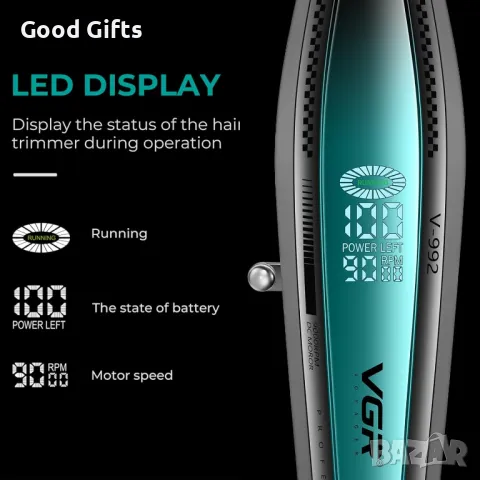 Професионален тример VGR V-992 – 9000RPM, метален корпус, LED дисплей, снимка 6 - Машинки за подстригване - 50387403